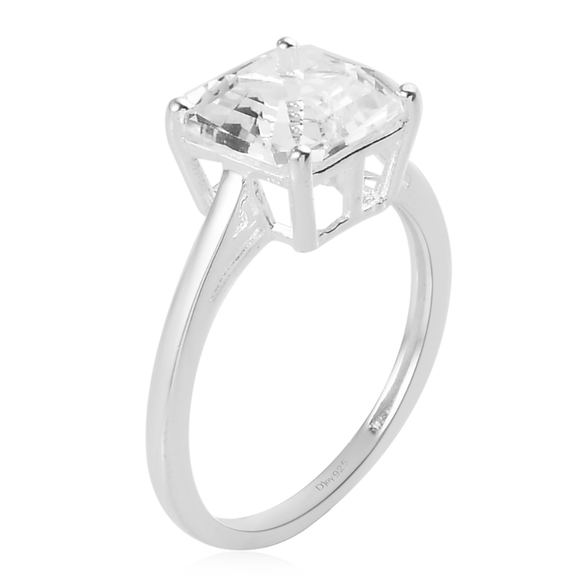 Jewelry - Princess cut white Sapphire solitaire ring in platinum over Sterling silver
